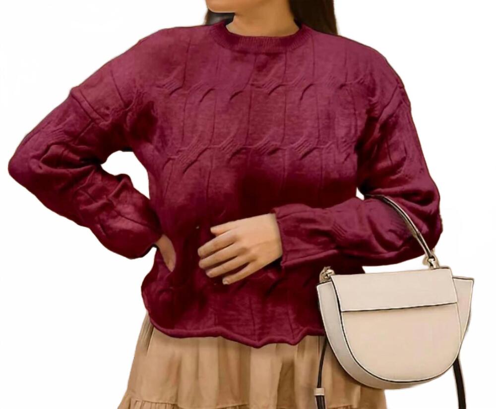 NEW FEMME FATALE shai large cable sweater in burgundy